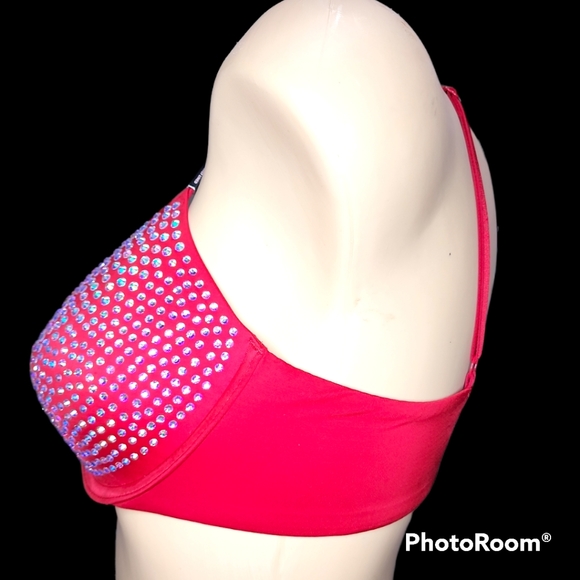 🆕️VS VERY SEXY Lightly Lined Embellished Bling Red Low cut Demi Bra Size 36C - Picture 6 of 12